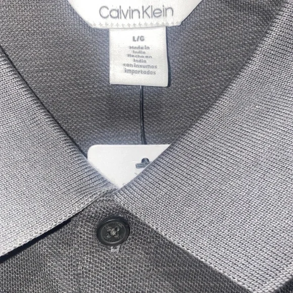 CALVIN KLEIN Heather Gray Polo Golf Shirt L Large NWT $65 lcsr - Picture 3 of 9